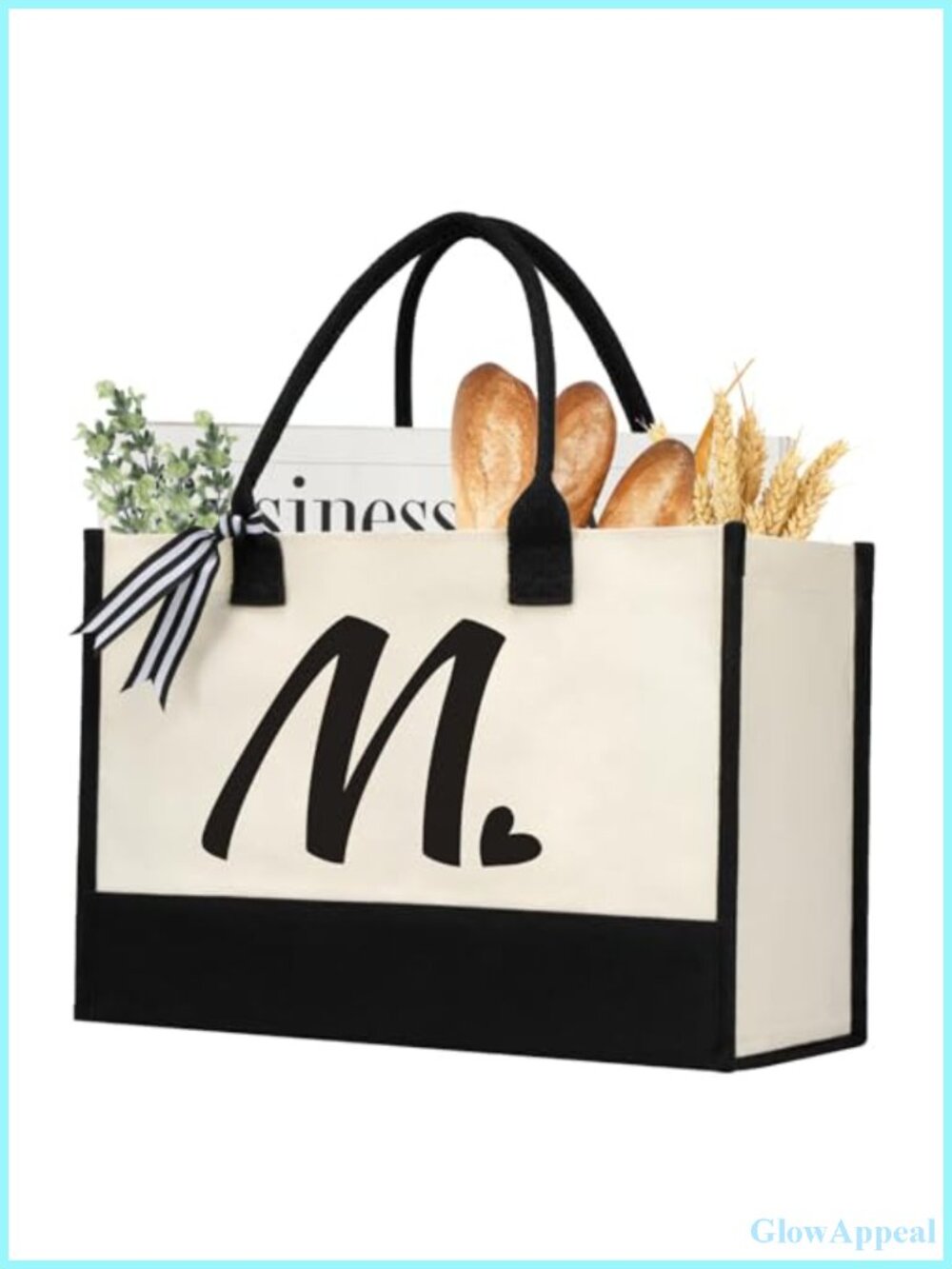 Personalized Initial Canvas Tote Bag Large Beach Shoulder Bag Gift for Women